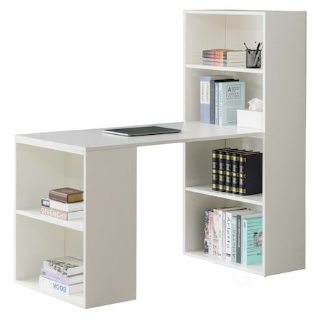 Basicwise Computer Writing Workstation Table with Combo Bookshelf Bookcase, White Large QI004018.WT.L